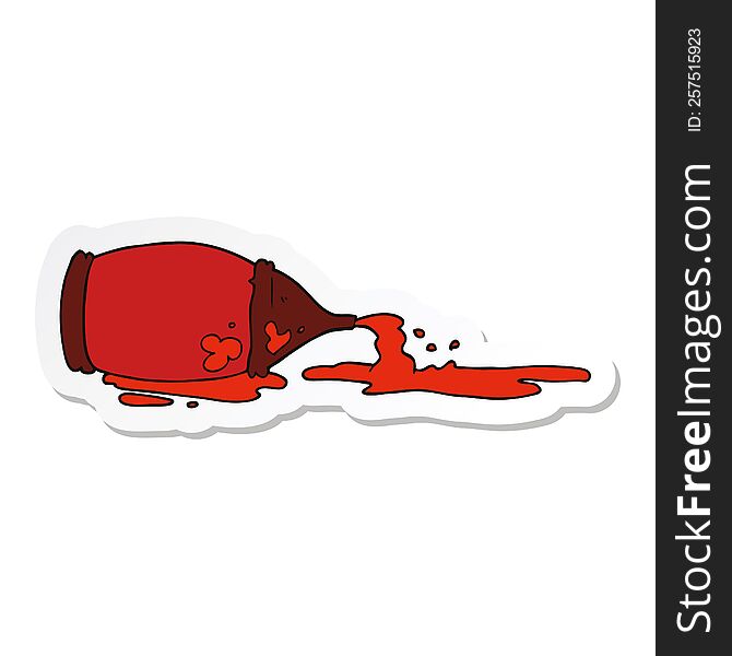 Sticker Of A Cartoon Spilled Ketchup Bottle