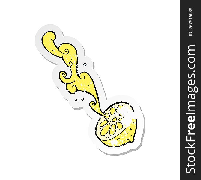 Retro Distressed Sticker Of A Cartoon Squirting Lemon