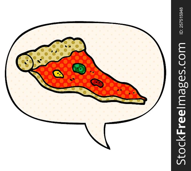 Cartoon Pizza And Speech Bubble In Comic Book Style