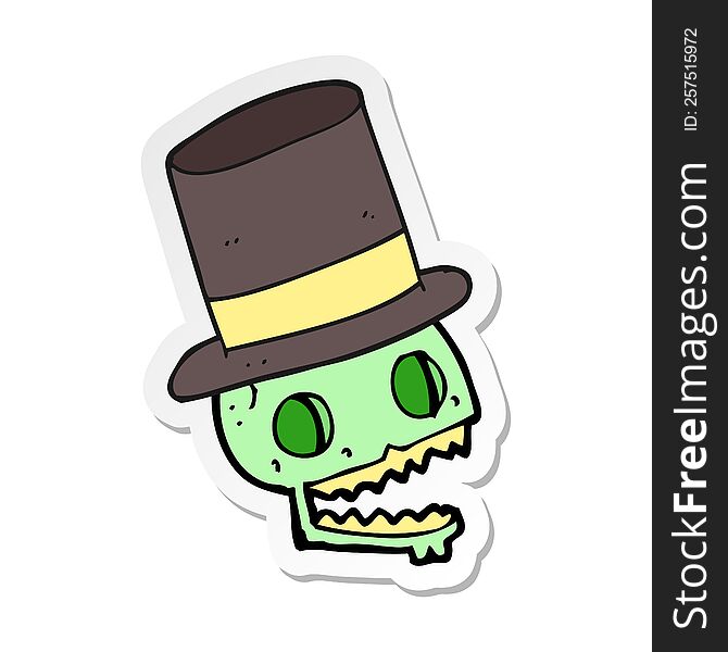 Sticker Of A Cartoon Laughing Skull In Top Hat