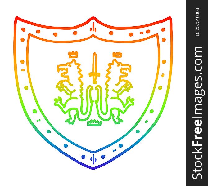 rainbow gradient line drawing of a cartoon heraldic shield