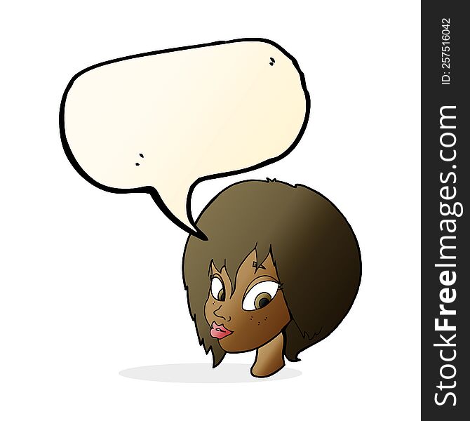 cartoon pretty female face pouting with speech bubble