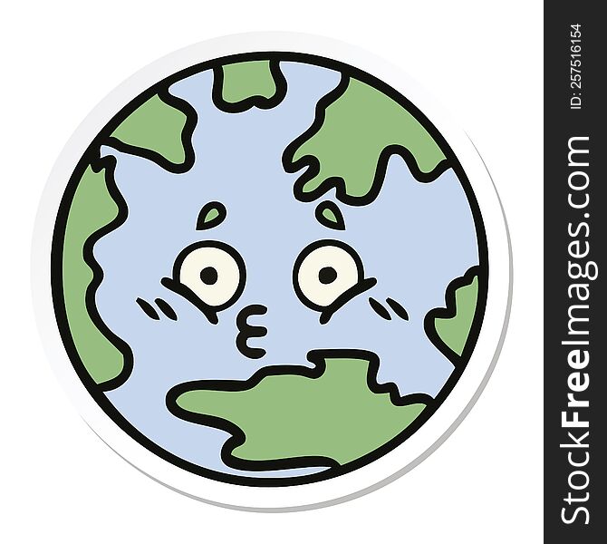 Sticker Of A Cute Cartoon Planet Earth