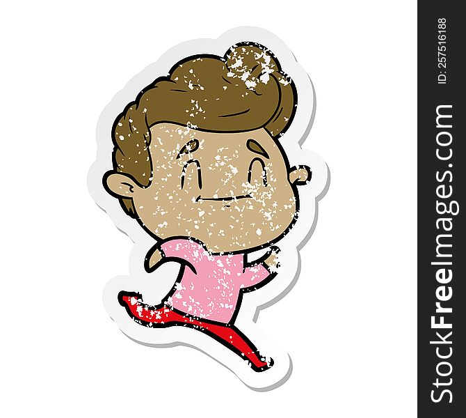 distressed sticker of a running cartoon man