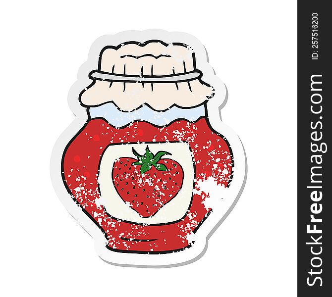 Retro Distressed Sticker Of A Cartoon Jar Of Strawberry Jam