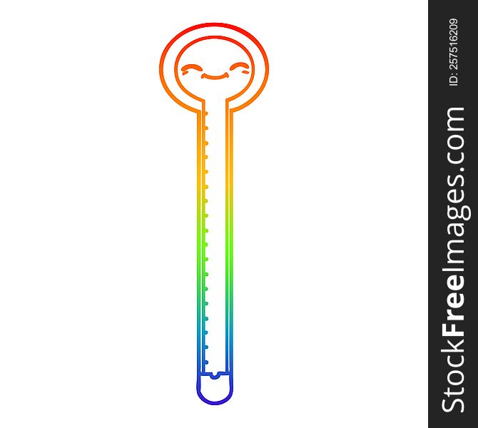 Rainbow Gradient Line Drawing Cartoon Thermometer