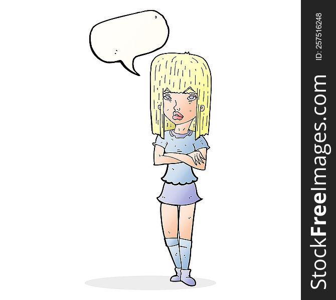 Cartoon Girl With Crossed Arms With Speech Bubble