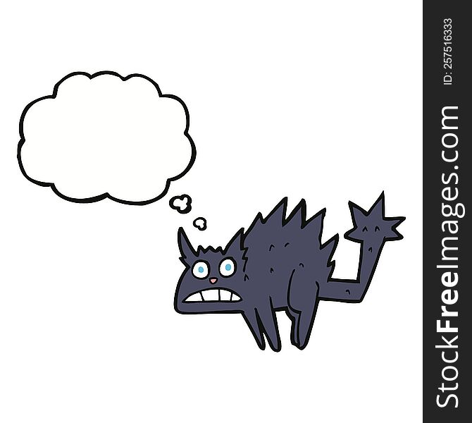 cartoon frightened black cat with thought bubble