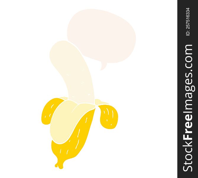 cartoon banana with speech bubble in retro style