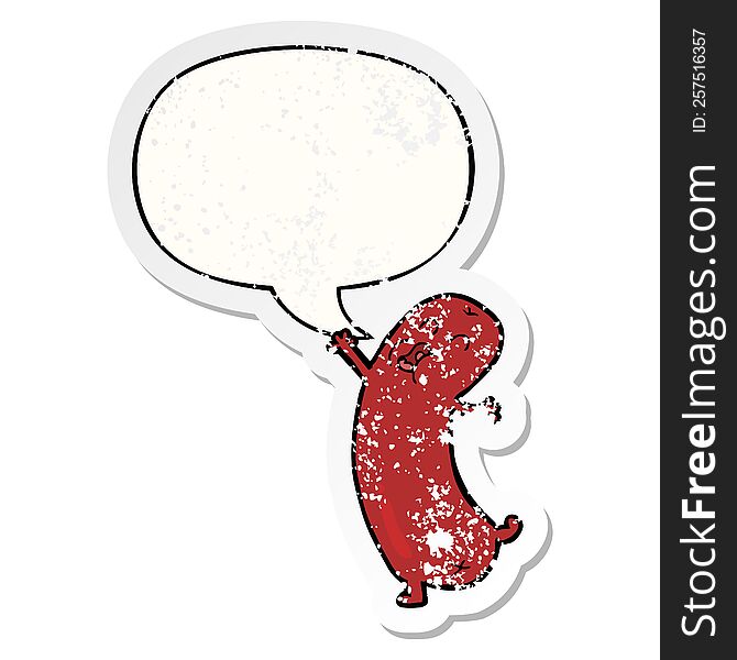 Cartoon Dancing Sausage And Speech Bubble Distressed Sticker