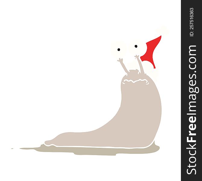 Flat Color Illustration Of A Slug Wearing Santa Hat