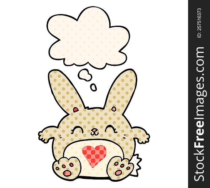 Cute Cartoon Rabbit With Love Heart And Thought Bubble In Comic Book Style