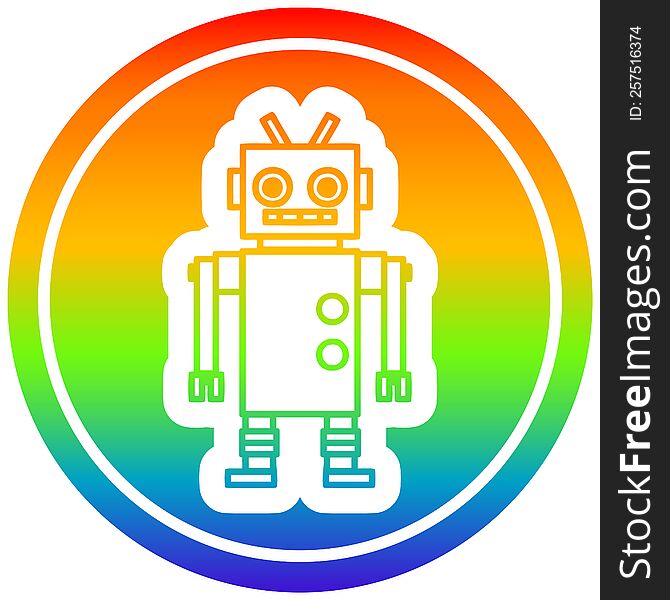 dancing robot circular icon with rainbow gradient finish. dancing robot circular icon with rainbow gradient finish