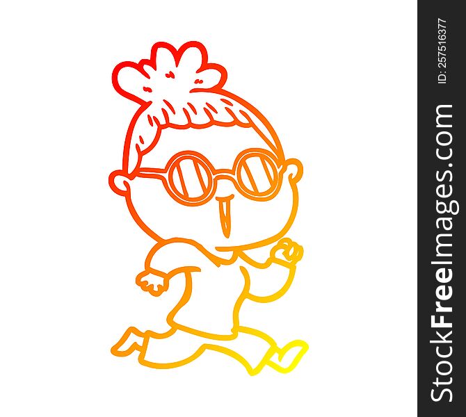 Warm Gradient Line Drawing Cartoon Running Woman Wearing Spectacles