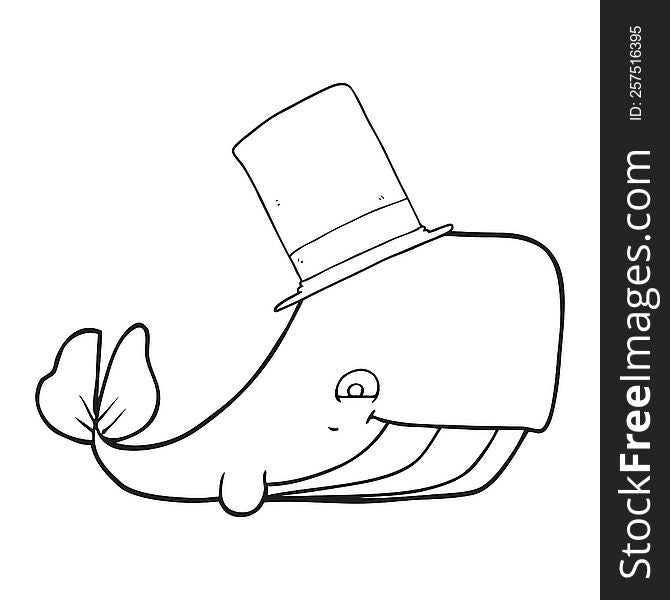 Black And White Cartoon Whale In Top Hat