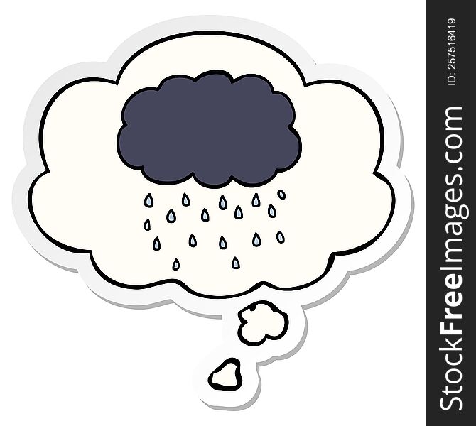 Cartoon Cloud Raining And Thought Bubble As A Printed Sticker