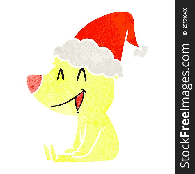 Sitting Bear Retro Cartoon Of A Wearing Santa Hat
