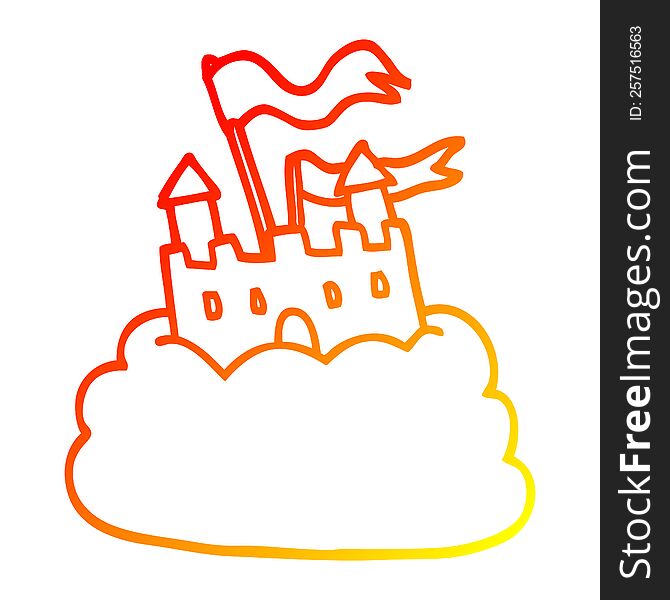Warm Gradient Line Drawing Cartoon Castle On Cloud