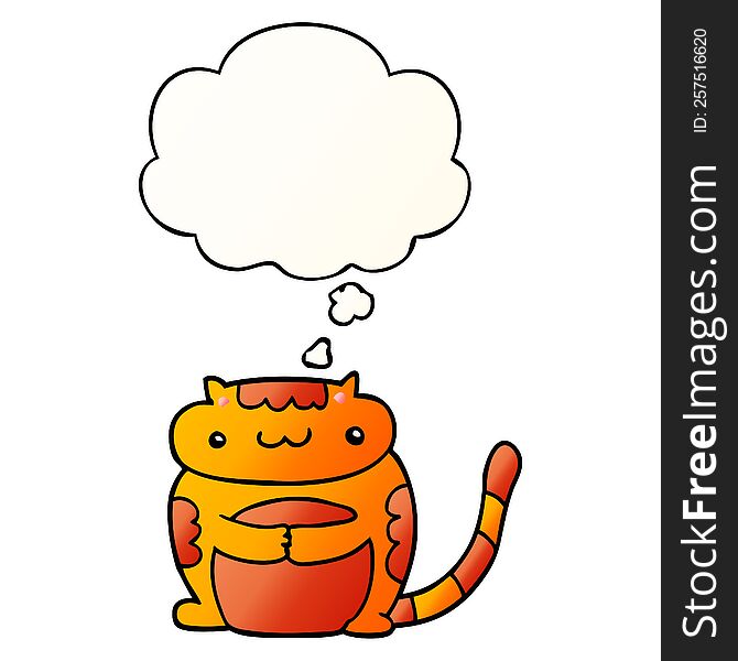 cute cartoon cat with thought bubble in smooth gradient style