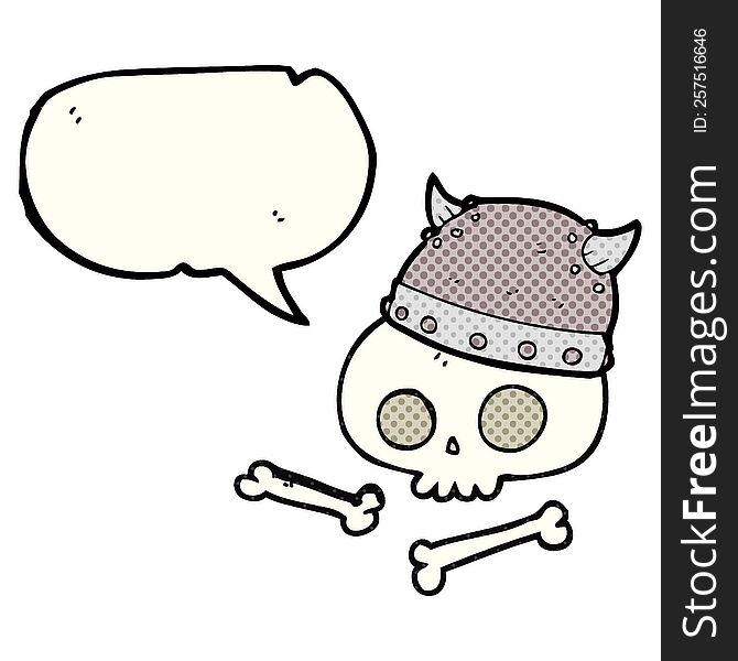 freehand drawn comic book speech bubble cartoon viking helmet on skull