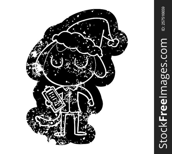 Cute Cartoon Distressed Icon Of A Dog Wearing Office Shirt Wearing Santa Hat