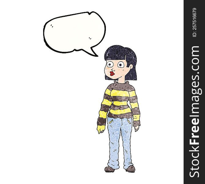 speech bubble textured cartoon woman in casual clothes