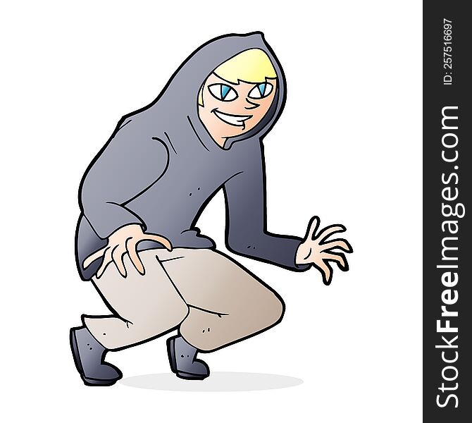 cartoon mischievous boy in hooded top