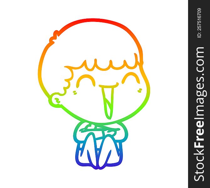 Rainbow Gradient Line Drawing Cartoon Happy Man Laughing