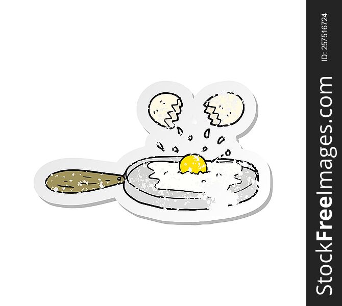 Retro Distressed Sticker Of A Frying Cartoon Egg