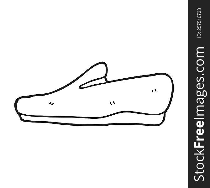 freehand drawn black and white cartoon slipper