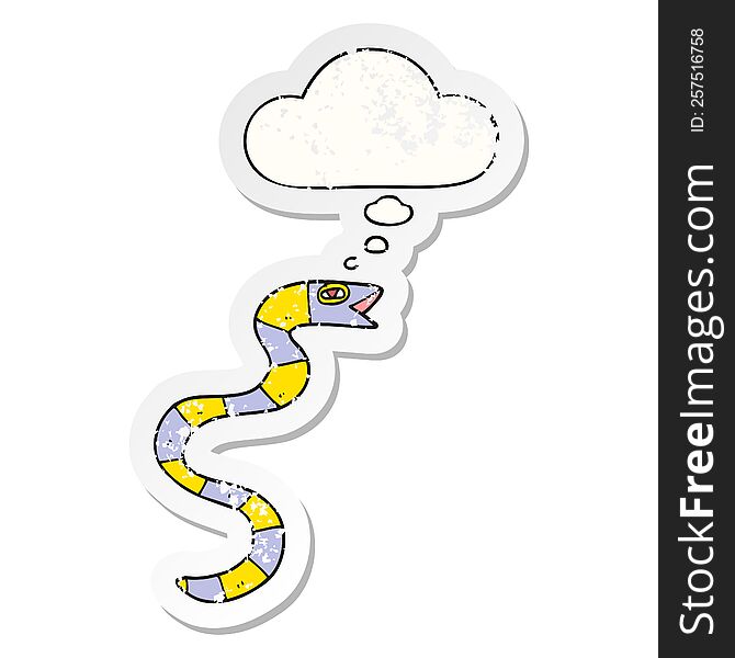 Cartoon Snake And Thought Bubble As A Distressed Worn Sticker