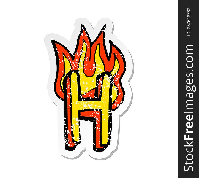 Retro Distressed Sticker Of A Cartoon Flaming Letter