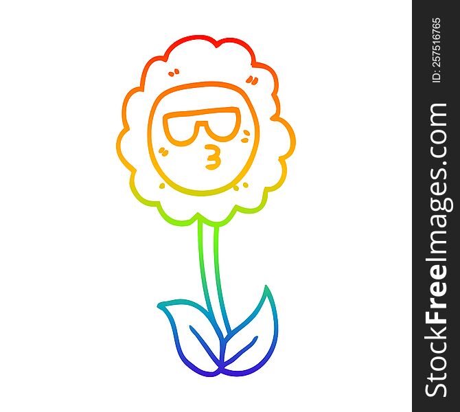 Rainbow Gradient Line Drawing Cartoon Flower