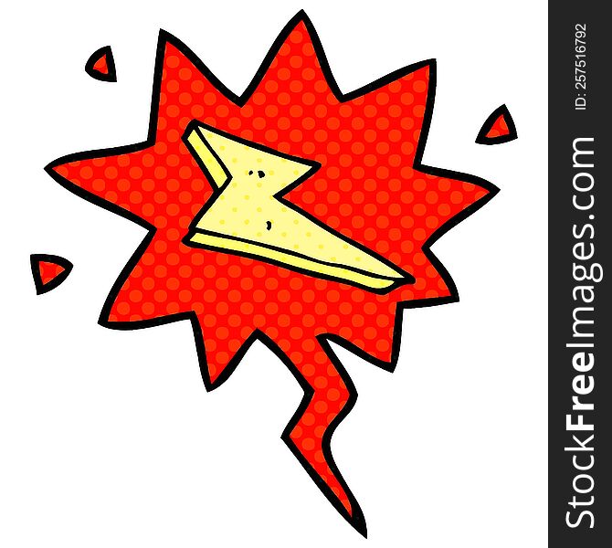 cartoon lightning with speech bubble in comic book style