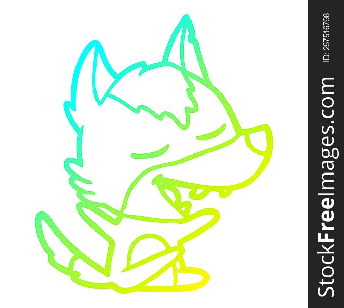 Cold Gradient Line Drawing Cartoon Wolf Laughing