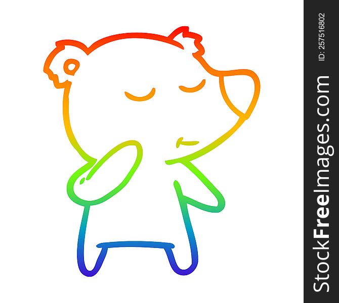 rainbow gradient line drawing of a cartoon polar bear considering