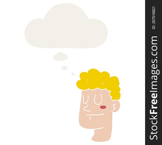 cartoon male face with thought bubble in retro style