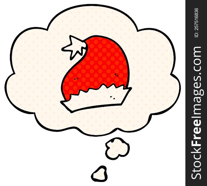 Cartoon Santa Hat And Thought Bubble In Comic Book Style