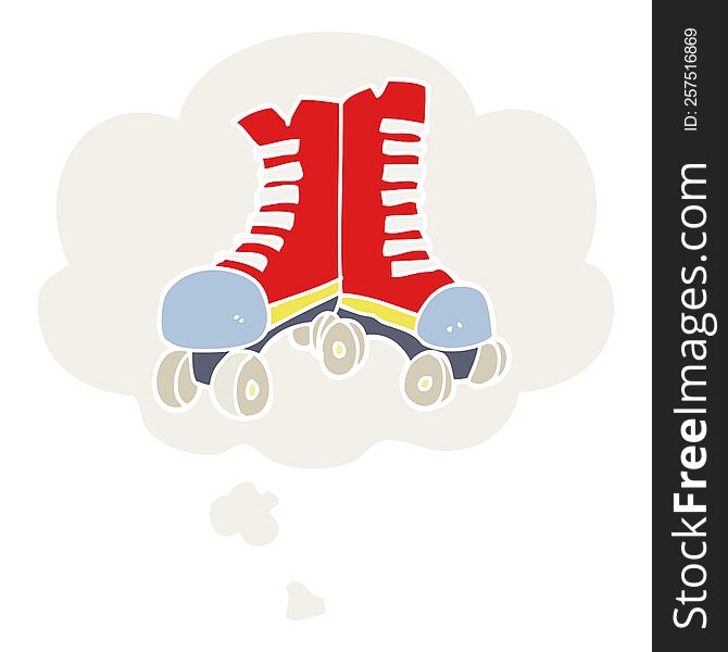 cartoon roller boots with thought bubble in retro style