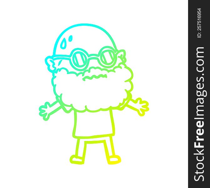 Cold Gradient Line Drawing Cartoon Worried Man With Beard And Sunglasses