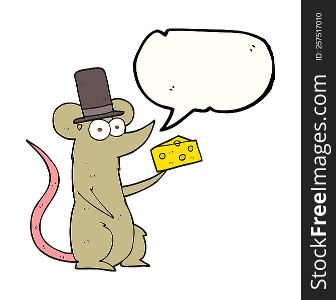 freehand drawn speech bubble cartoon mouse with cheese