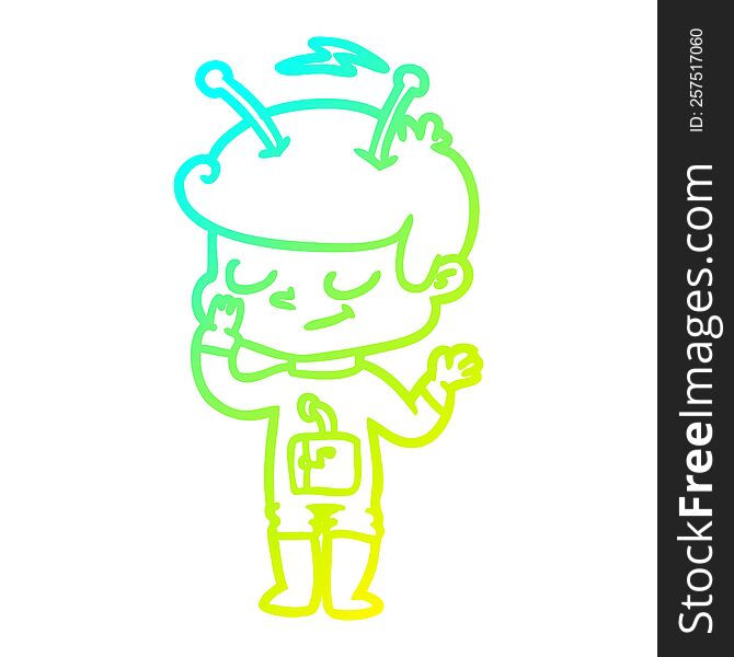 cold gradient line drawing of a friendly cartoon spaceman