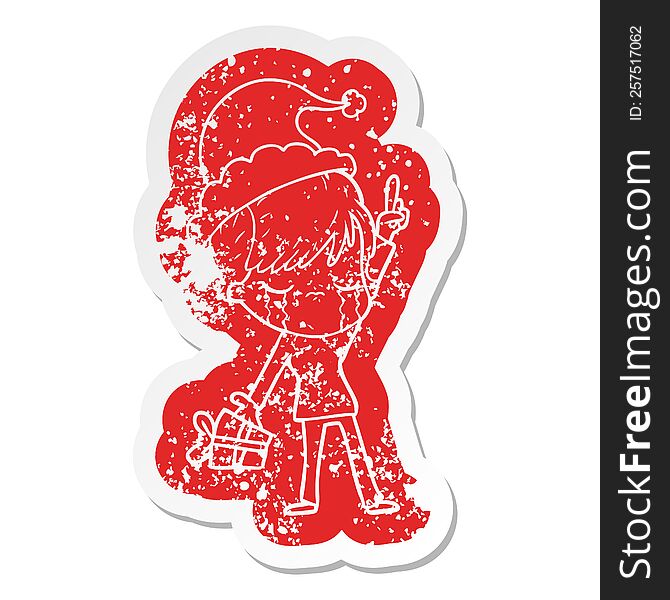 Cartoon Distressed Sticker Of A Woman Crying Wearing Santa Hat