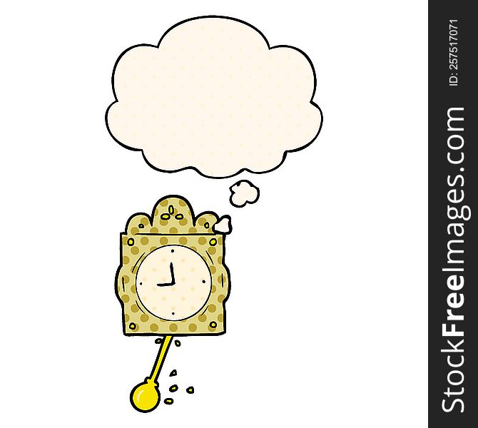 cartoon ticking clock with thought bubble in comic book style