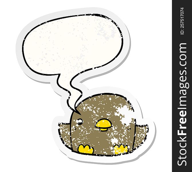 cartoon chick with speech bubble distressed distressed old sticker. cartoon chick with speech bubble distressed distressed old sticker