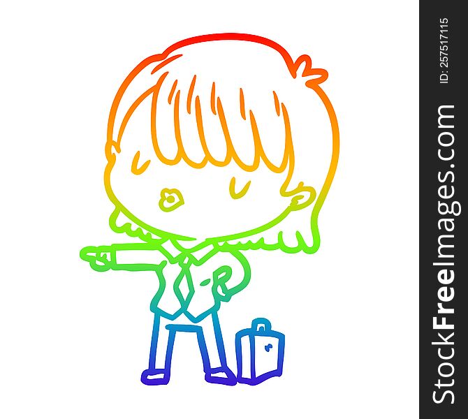 rainbow gradient line drawing of a efficient businesswoman giving orders