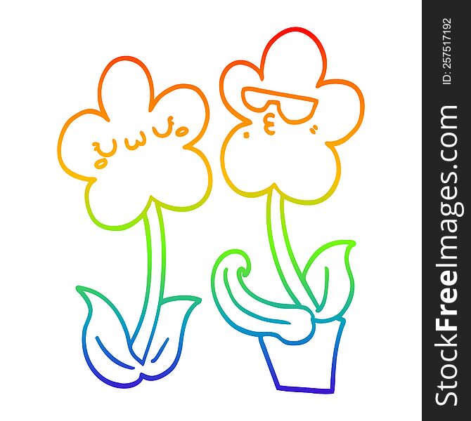 rainbow gradient line drawing of a cute cartoon flower