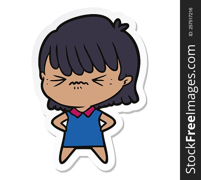 Sticker Of A Annoyed Cartoon Girl