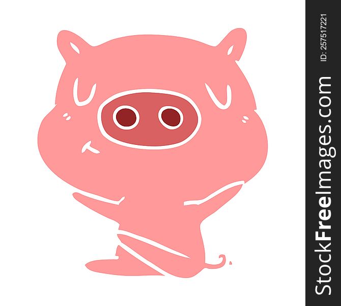 Flat Color Style Cartoon Content Pig