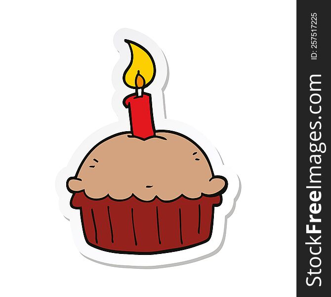 sticker of a cartoon birthday cupcake